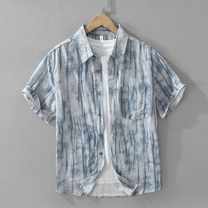 

Japanese Style Print Short Sleeve Shirts Men Fashion Casual Loose Men's Cotton Shirts Summer Tops Male TS-899