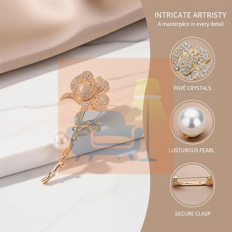 Elegant Gold Color Rose Flower Brooches For Women Alloy Rhinestone Bouquet Brooch Wedding Coat Dress Decoration Gifts