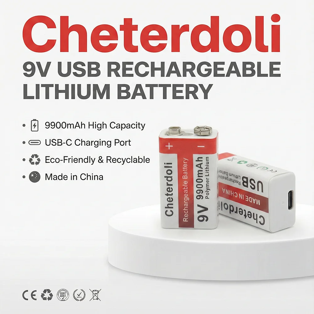 

9V Battery 9900mAh Rechargeable Li-ion 6F22 High Density for Fire Alarm Wireless Headset Medical Device Toy Camera Flashlight