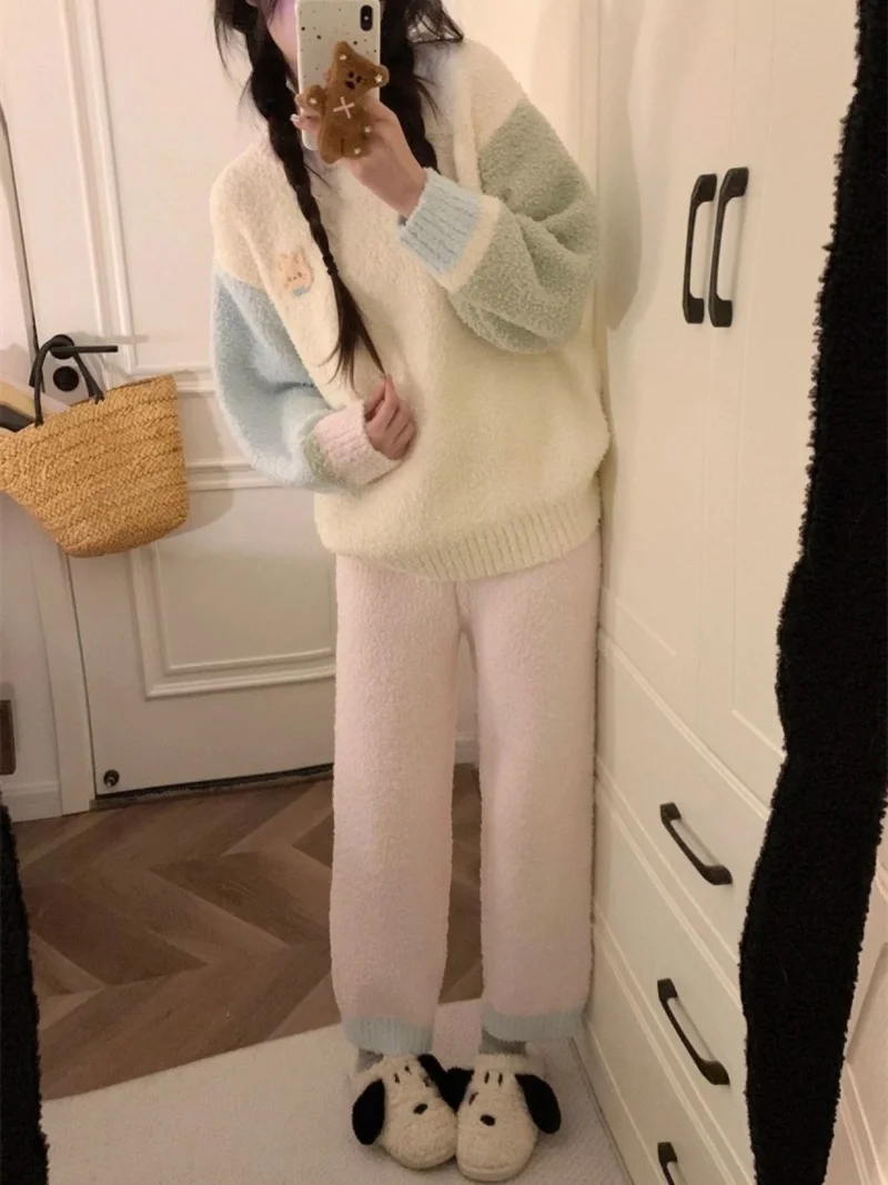 

Women'S Pajamas Set Wool Blend Thermal Long Johns Style Pajama Winter Weight Warm Cozy Heavyweight Crew Neck Ladies Multicolor
