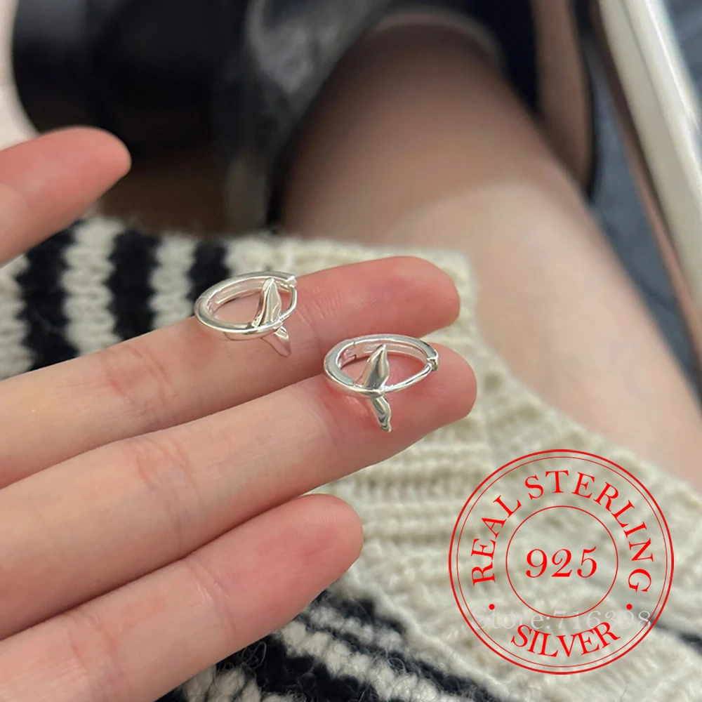 

925 Sterling Silver Jewelry Simple Fish Tail Hoop Earrings for Women Wedding Party Jewelry For Girls Friend Gift