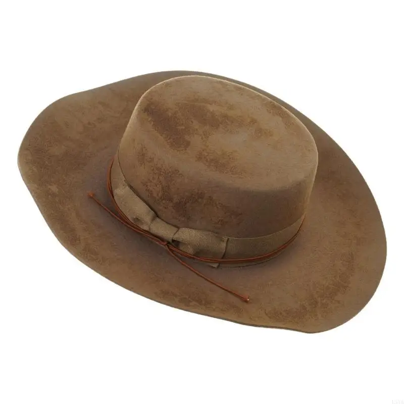 

L5YA Wool Homburg Panama Hat Distressed Hat for Women Men Photo Props Western for Men Women Unisex Wear Headwear