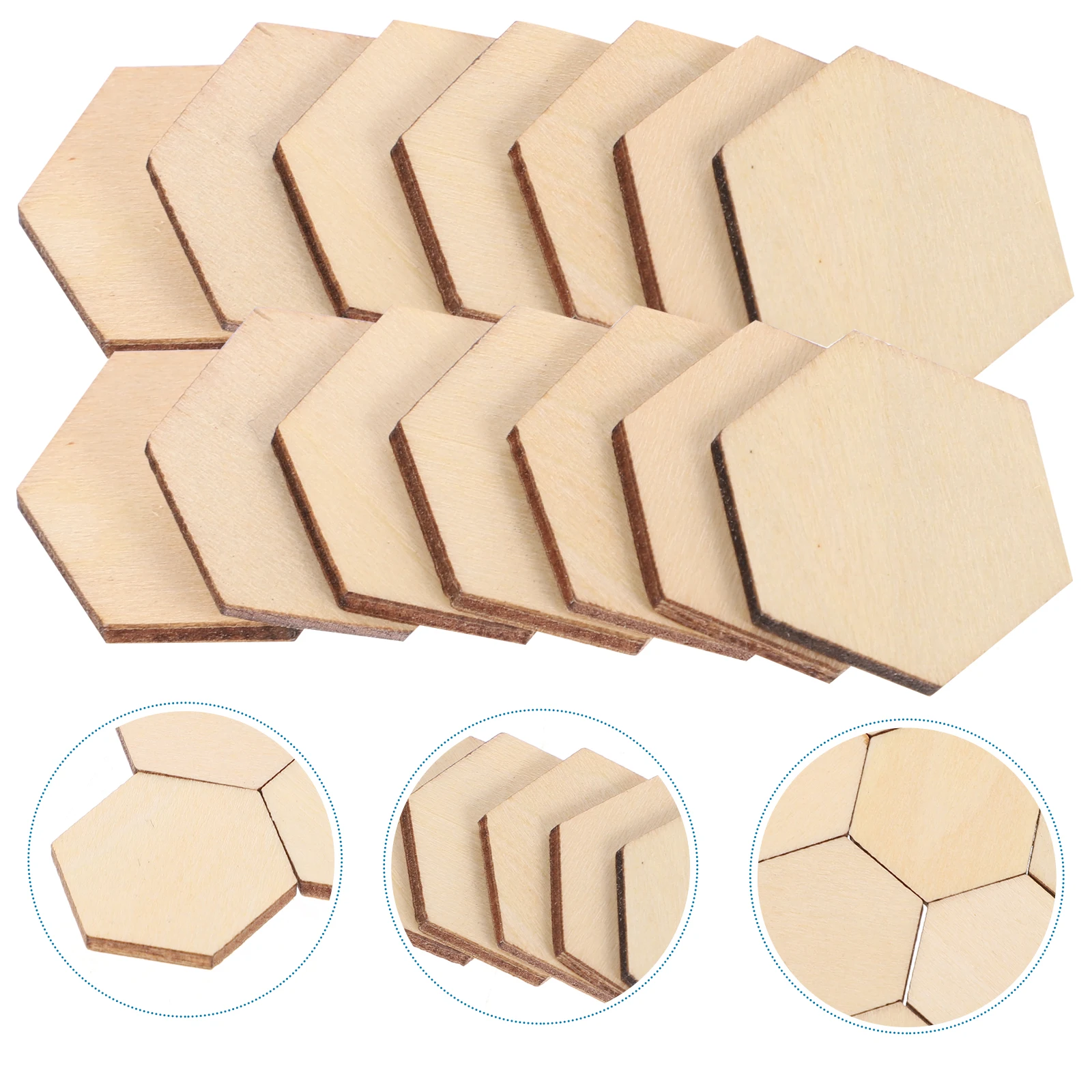 

100 PC Wood Chip Decorations Diy Ornaments Hexagon Blocks Wooden Crafts Shapes Unfinished Household