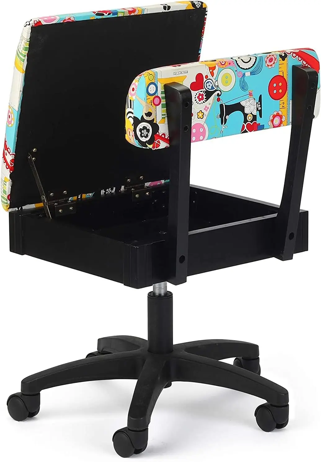 Sewing H6880 Adjustable Height Hydraulic Sewing and Craft Chair with Under Seat Storage and Printed Fabric,SEW Now SEW Wow Print