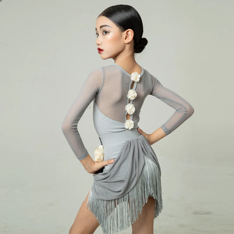 Roupas de treinamento de dança latina infantil, roupas de dança com borla de alta qualidade para crianças, roupas de desempenho de prática