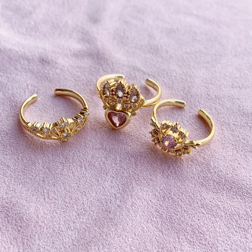 Rapunzel Crown Ring Woman Fashion Wedding Party Jewelry Accessorie Gold Plated Adjustable Crown Heart Princess Ring Gift For Her