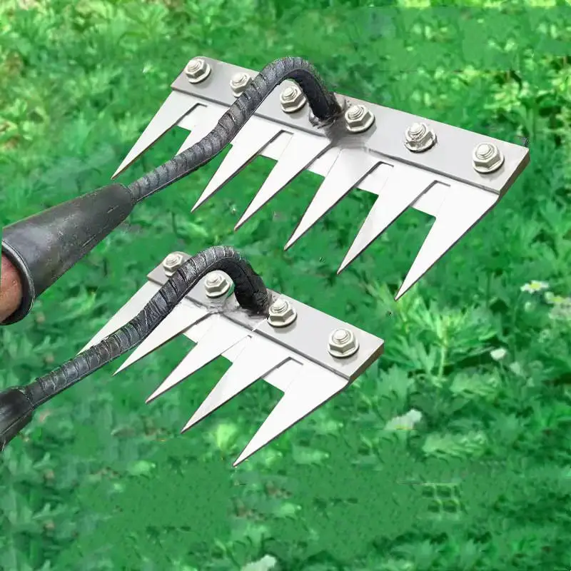 Steel Garden Weeding Rake Multi-use Agricultural Straw Hoe 5/6 Teeth Agricultural Rake Soil Loosening Weeding Tool Manganese - view 3
