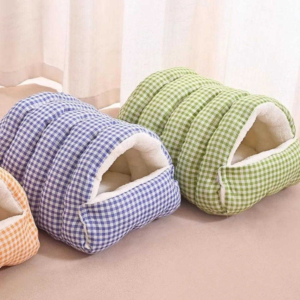

New Checkered Cat Bed Warm and Cozy Multi-size Puppy Litter Washable Thicken Cotton Closed Dog Litter Pet Supplies