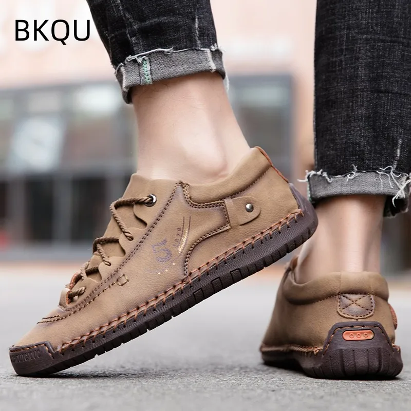 Men\'s Leather Shoes Lightweight Flat Heel Casual Round Toe Comfortable Outdoor Trendy All-match Fashion Spring Autumn Main Push