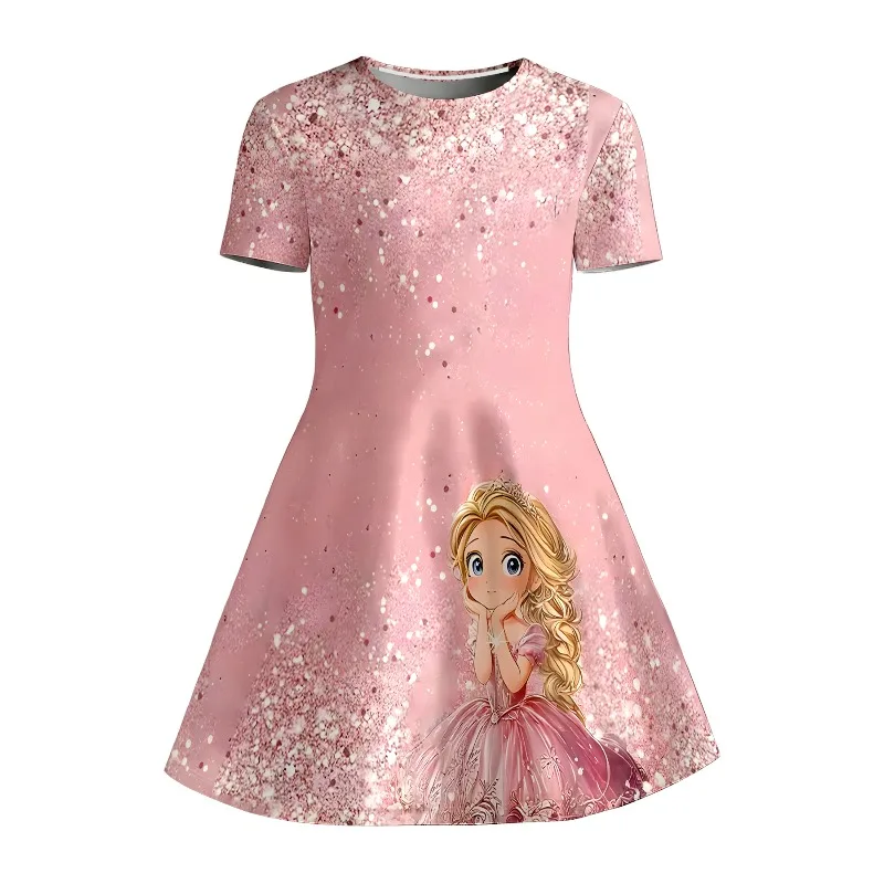 Mädchen Prinzessin Bedrucktes Glänzendes T-Shirt-Kleid, Rosa Glänzendes Freizeitkleid, Geeignet für Märchenhafte Kinderpartys, Geburtstagsgeschenke – Detail 5