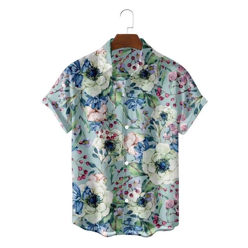 

Colorful Tropic Flower 3D Print Hawaiian Shirt For Men Loose Short Sleeves Summer Fashion Top Floral Pattern Lapel Aloha Blouse