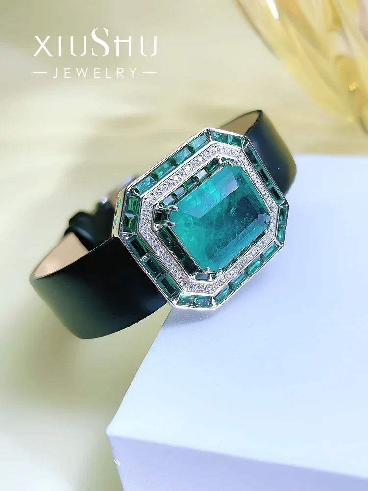 Luxury Seiko 925 Sterling Silver Emerald Wristband Inlaid with Imported High Carbon Diamond Geometry New Style