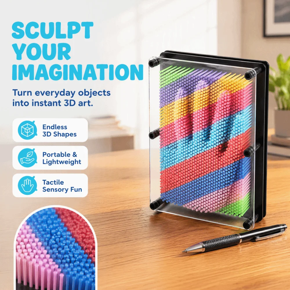 Classic 3D Effect Pin Art Board Rainbow Color Novel Design Pin Art Toy Compact Size 3D Pin Sculpture Stress Relief