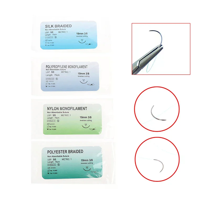 

12Pcs 75cm 2/0 3/0 4/0 5/0 Needle Suture Nylon Polyester Thread Suture Practice Kit Teaching Demonstrations Exercises