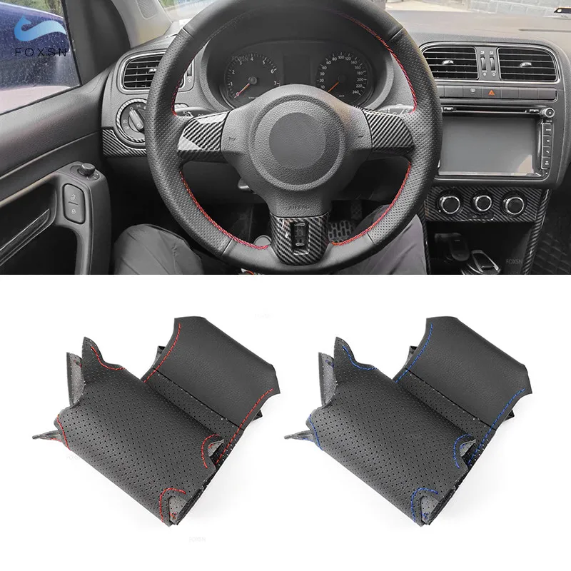 

For VW Golf 6 Jetta MK6 Polo Sagitar Bora Santana Perforated Microfiber Leather DIY Hand-stitched Steering Wheel Cover Trim