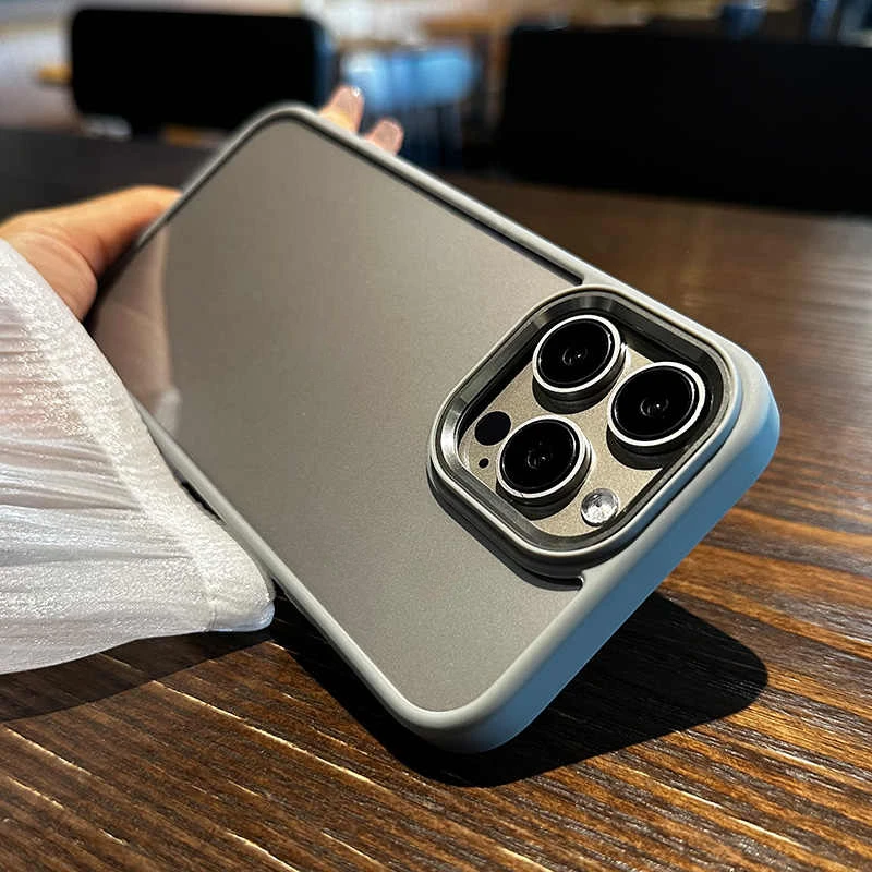 

For IPhone 15 16 Pro Max Phone Cases 14/13 Anti-fall New High-end Sense Titanium Metal Gray Transparent Opened Lens Shell