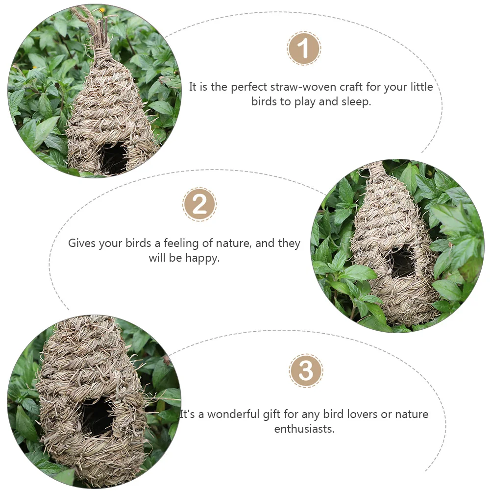 

1pc Handmade Straw Bird Nest Pet Shelter Oval Hanging Bird Nest For Birds Play Sleep Outdoor Garden Decorative