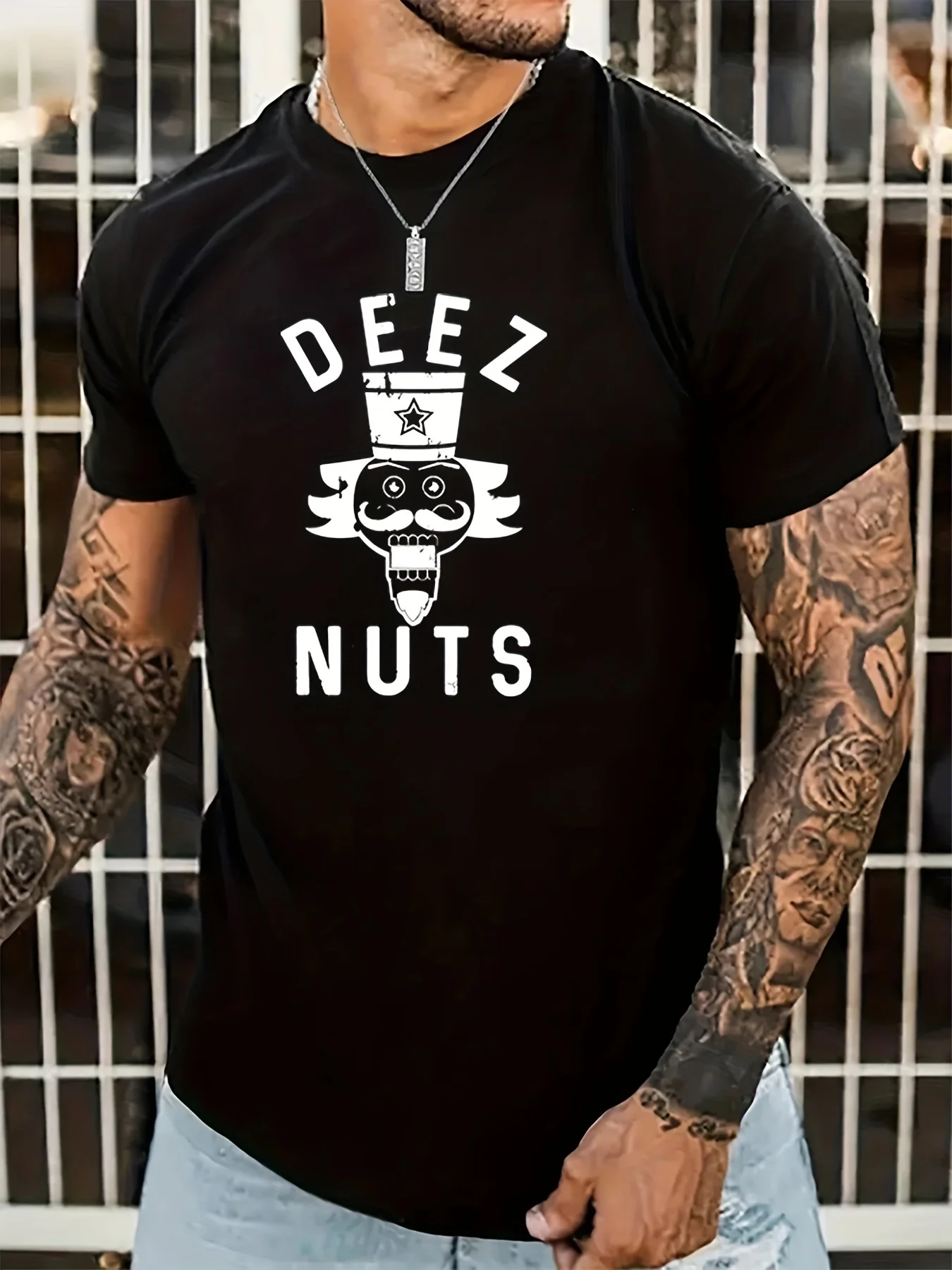 Deez Nuts Camiseta gráfica de moda para hombre con estampado divertido inglés informal cuello redondo 100% poliéster lavable a máquina