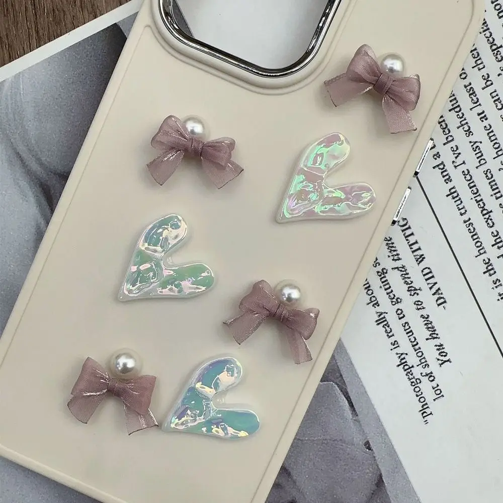 10Pcs Colorful Bow Pearlescent Yarn Bow French Elegant Charms Nail Art Decoration Craft Decoration Headwear