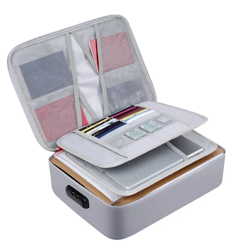 

MCGS-Fireproof Document Bag With Lock File Storage Organizer Bag Waterproof Safe Pouch Bag For Home Office Travel