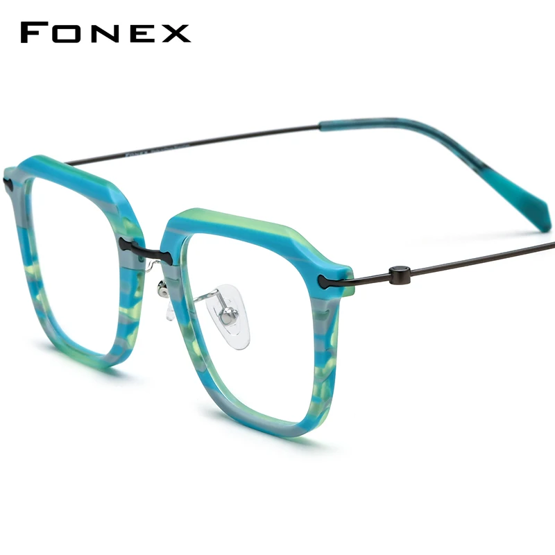 FONEX Acetate Titanium Glasses Men 2024 New Square Eyeglasses Women Colorful Spectacles Eyewear Eye Glass F85843