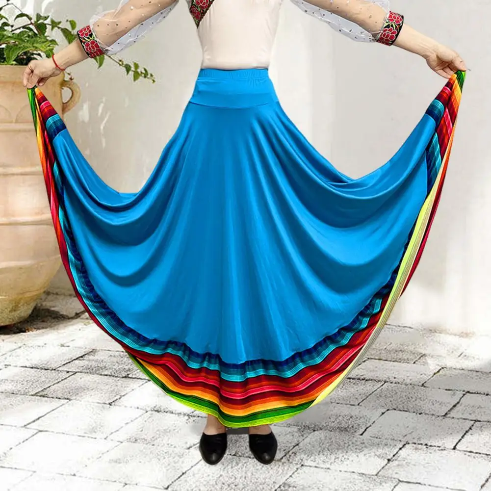 2025 Maxi Skirt Ladies Folk Dance Skirt Elastic Waist Spanish Swing Skirt Rainbow Large Swing Hem Mexican Flamenco Skirts