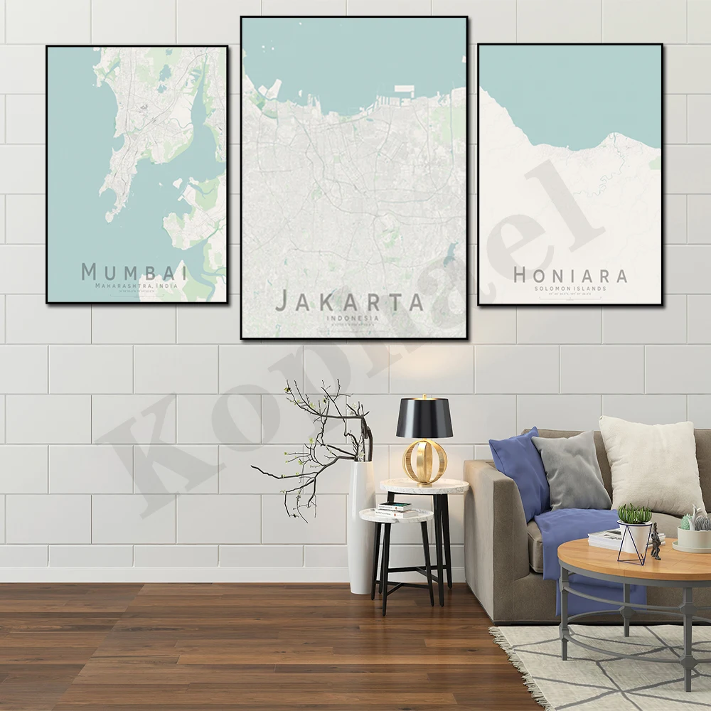 Seoul Peshawar Jakarta Delhi Mumbai Honiara Lahore City Color Map Home Wall Decor Poster