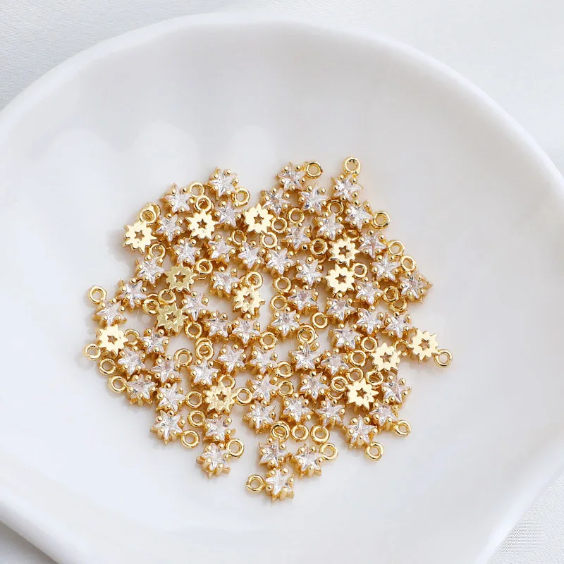 20pcs/ Bag  PVD Electroplated Star Pendant 14K Gold Plated Zircon Star Pendant for DIY Necklace Jewelry Accessories