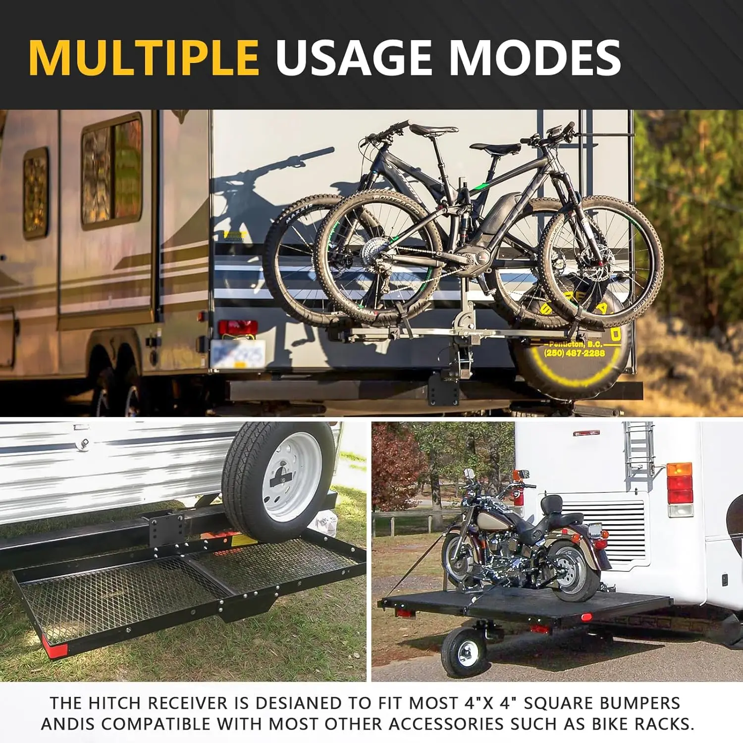 Receptor de engate de reboque de 2", capacidade de 3500 LBS, cabe em vigas de 2-4 polegadas para reboques e acessórios RV