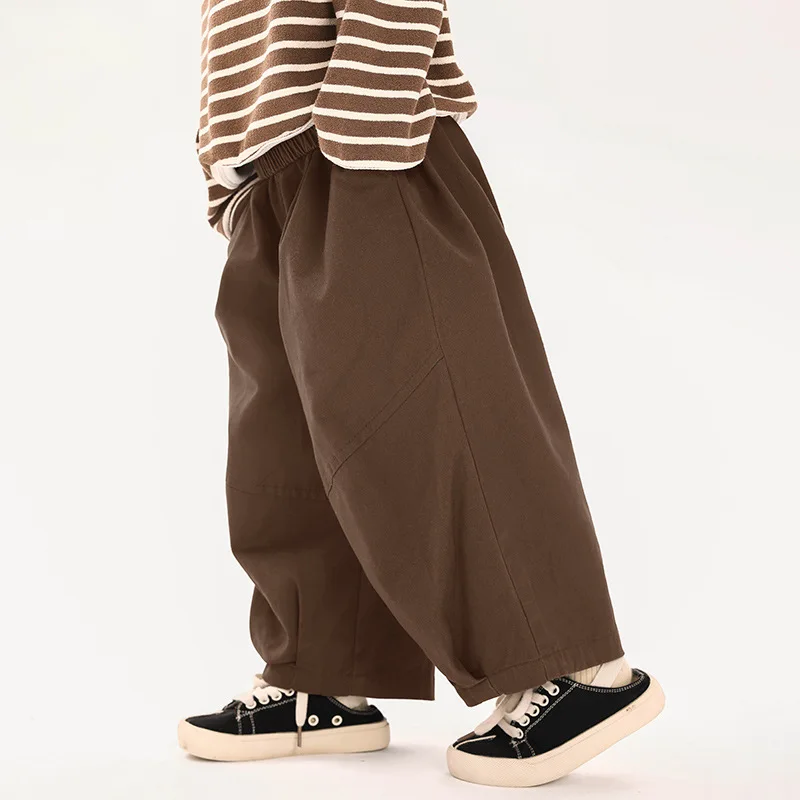 2025 New Boys Stylish Harem Pants Childrens Solid Color Loose Trousers Pure Cotton Casual Pants 2-7Y