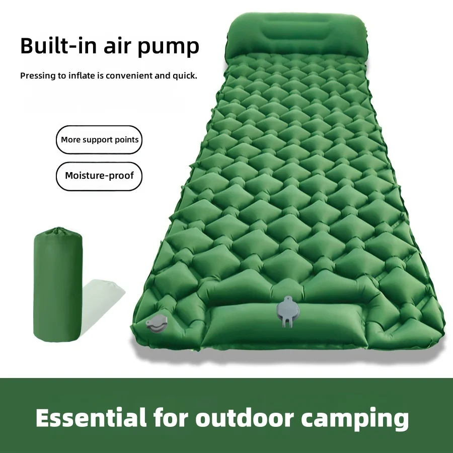 

Inflatable Camping Mattress with Pillow Outdoor Sleeping Pad Ultralight Air Mat Built-in Footstep Inflator Pump for Camp Tent