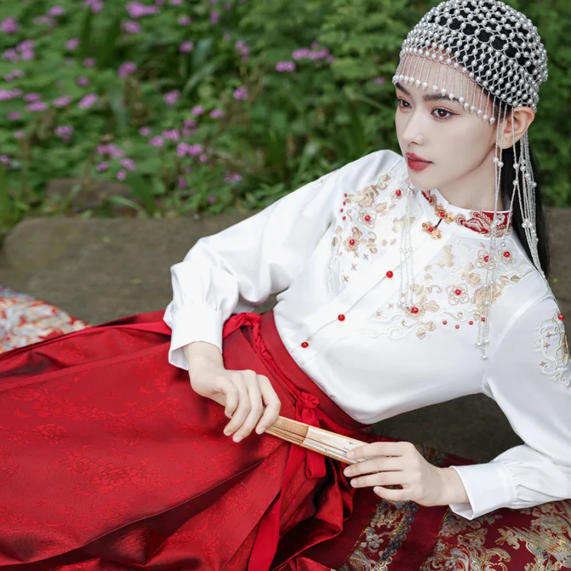 Hanfu-Ensemble de Vêtements Traditionnels Chinois pour Femme, Robe de Luxe, Jupe Tissée, Visage de Cheval localité, Nouvelle Collection Automne 2024