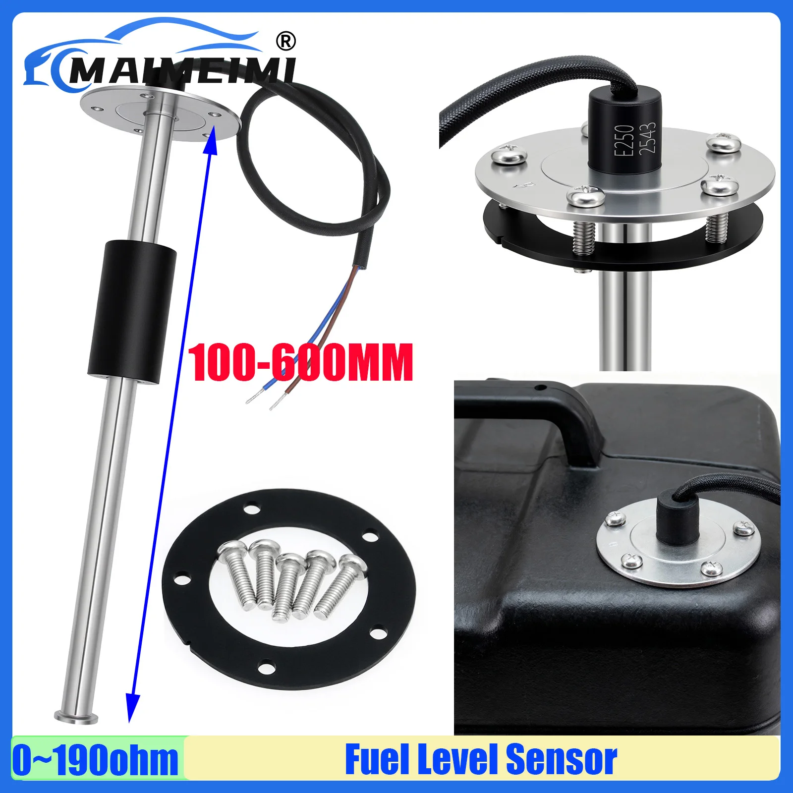 

MAIMEIMI 0-190ohm Fuel Level Sensor Automobile Car Boat Oil Tank Float Sensor 100-600MM Stainless Steel Water Level Sensor