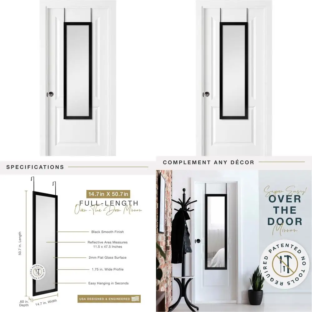 

Зеркало в полный рост для установки на дверь, 14.7x50.7, простая установка, без инструментов, идеально подходит для спален и ванных комнат