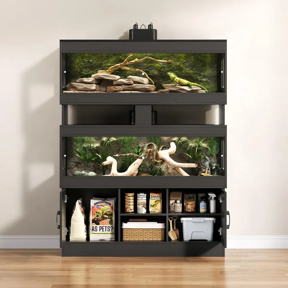 

60 Gallon Reptile Tank with Stand,Reptile Enclosure,Bearded Dragon Tank,Reptile Terrarium with Cabinet,Sliding Doors,Power Outl