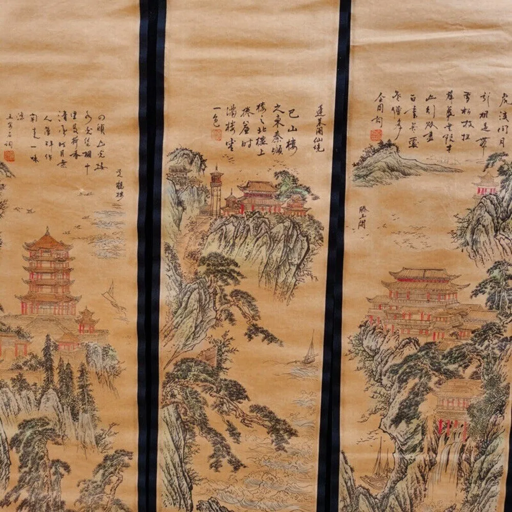 Old Chinese Four screens calligraphy painting scroll 