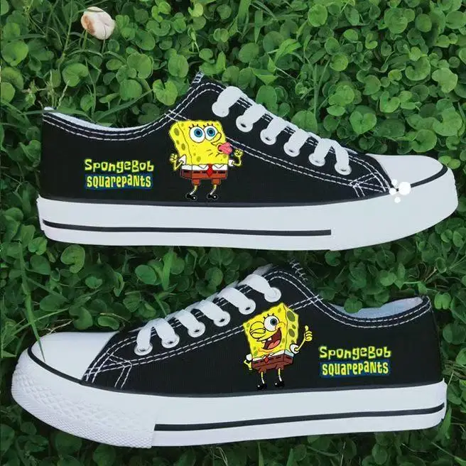 

drop shipping SpongeBob SquarePants new spring Student Women's Shoes 2025 Couple plus size white Canvas Shoes black Casual Shoes