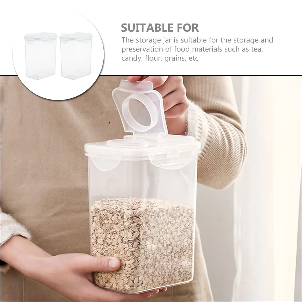 

2pcs Airtight Clear Food Storage Jars Kitchen Canisters For Grains Cereals Dried Fruits Buckets With Lids Reusable Plastic