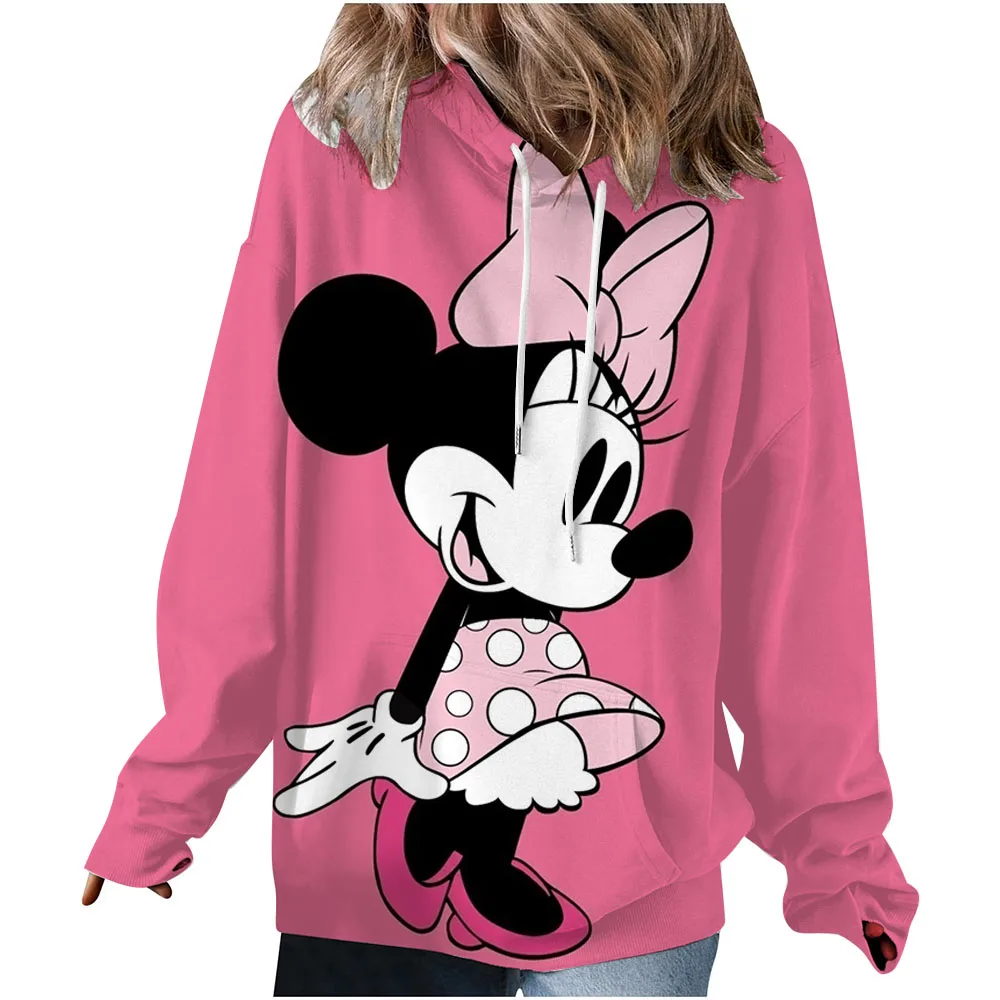Women's autumn and winter casual loose and comfortable warm white Disney Mickey Mouse printed round neck long sleeved pullover