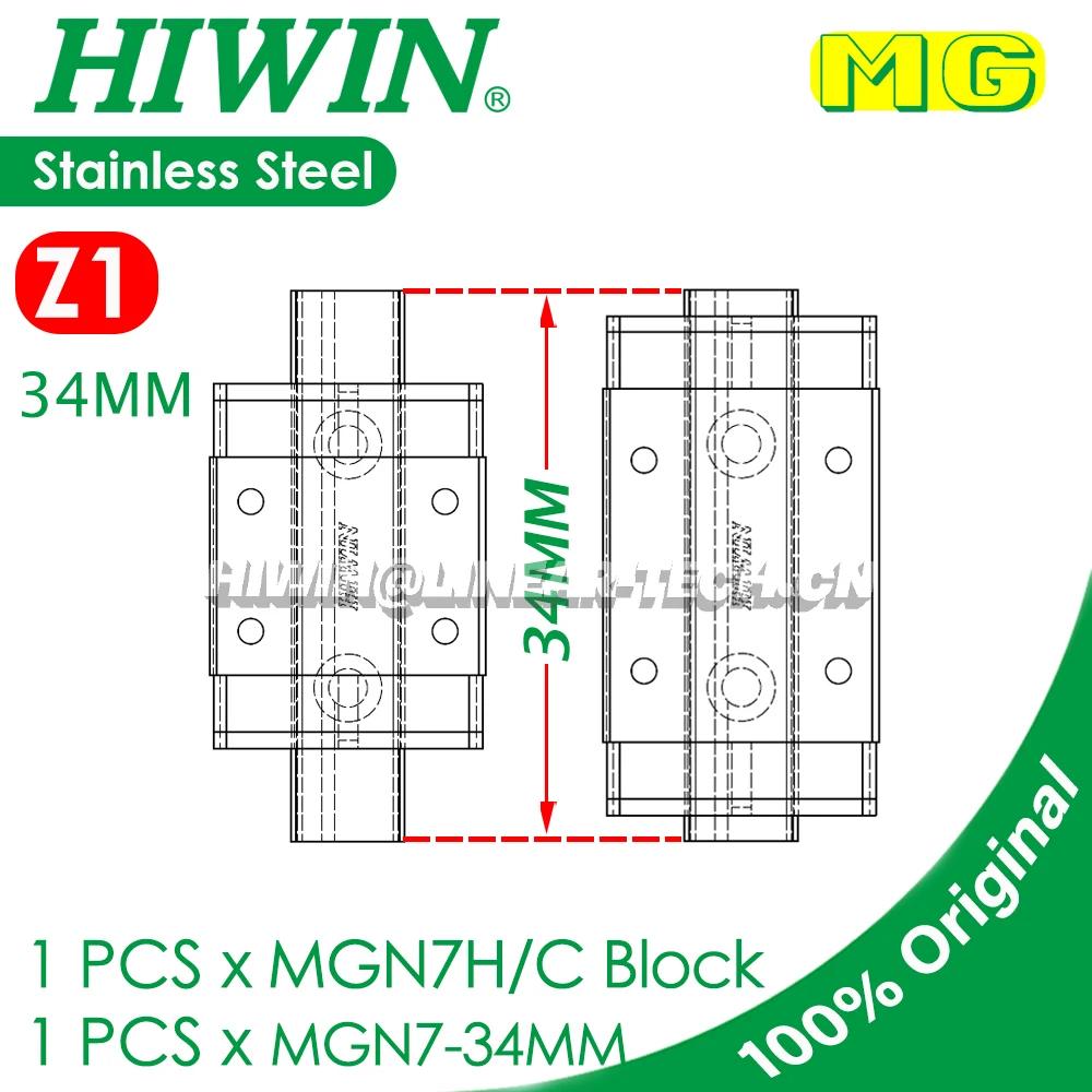 

HIWIN Stainless Steel MGN7H Z1 Preloaded MGN7C Linear Rail 34MM HIWIN Block Carriage Linear Guideways 3D Printer CNC Brand NEW