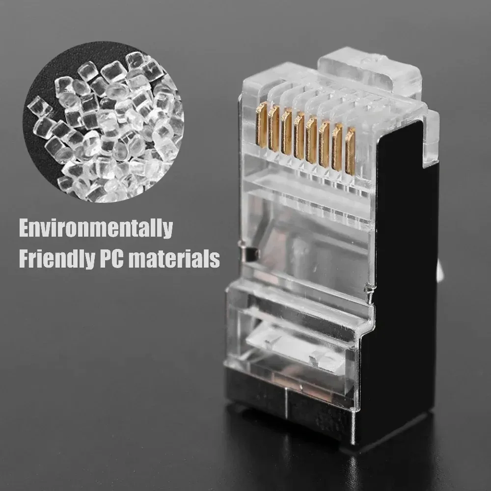 50 قطعة كابلات إيثرنت RJ45 وحدة التوصيل Cat6/Cat5 موصلات كريستال نهاية مطلية بالذهب 8P8C قابس شبكة إيثرنت القياسية