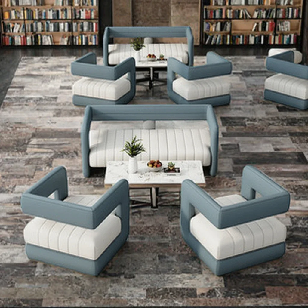 Modern 2-seat hotel lobby sofa Comfortable lounge furniture with fabric cover, beautiful relaxation set for apartment or club