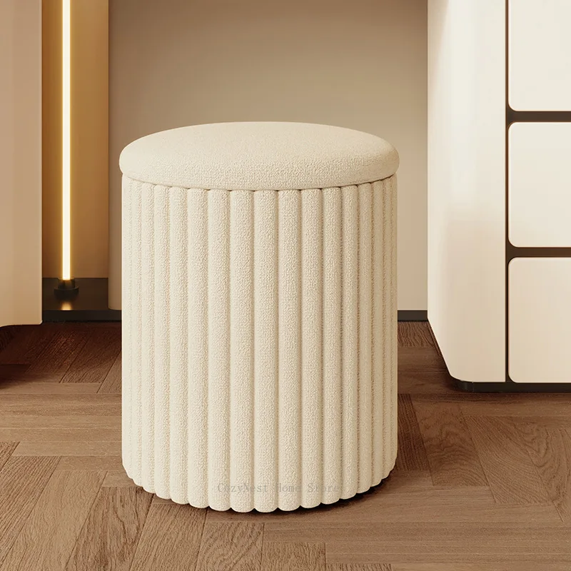 Vanity Stool with Storage, Ins Style Round Seat for Bedroom Makeup, Dressing Table Stool & Shoe Bench