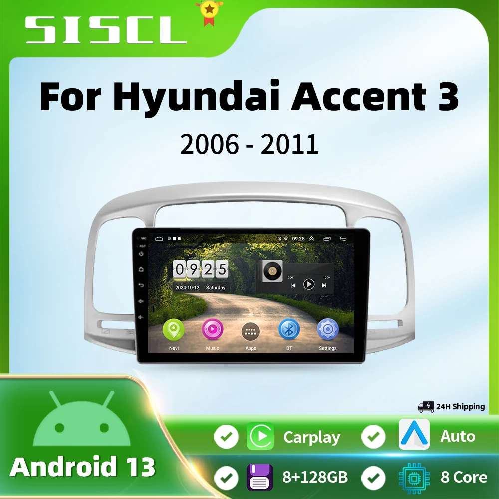 

Для Hyundai Accent 3 2006-2011 GPS-навигация с сенсорным экраном, стерео WIFI 4G Carplay Android 13, автомобильный мультимедийный радиоприемник, видеоплеер