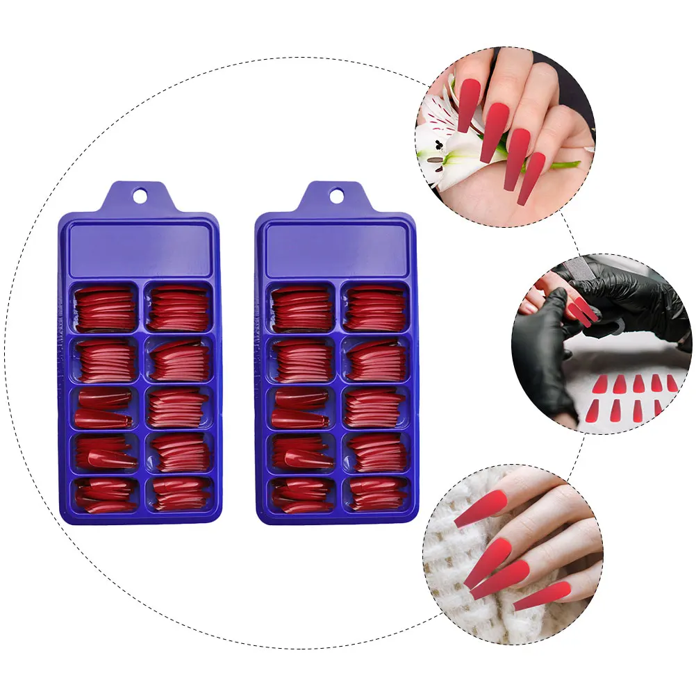 

200 Pcs Color Fake Nails Manicure Full Cover Coffin Tips Press on Ballerina Beauty Tools Plastic False Miss