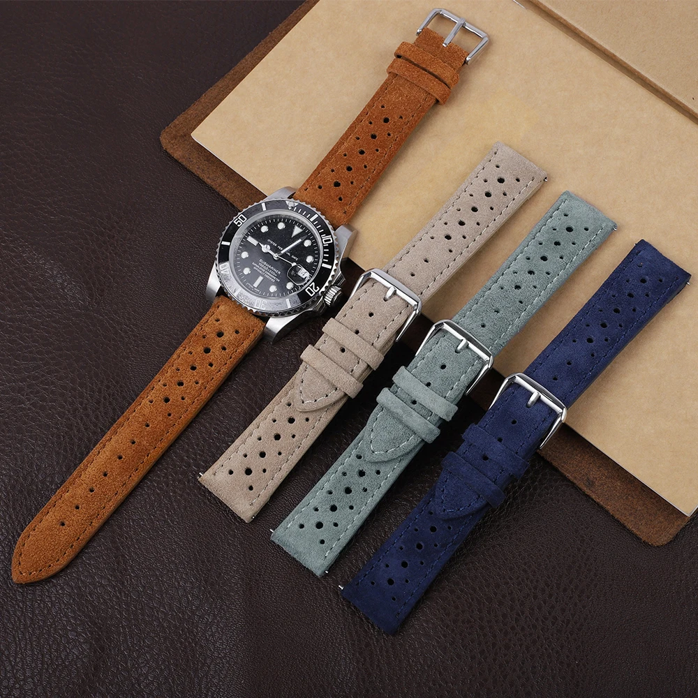 Genuine Suede Leather Watchband 18mm 20mm 22mm 24mm Porous Breathable Quick Release Watch Strap for Men Women Watch Accessories