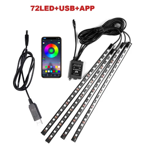 72/48/36 светодиодный RGB автомобильный ножной окружающий свет с USB-сигаретой, автомобильное внутреннее освещение, полоса, декоративная панель, пульт дистанционного управления/голосовое управление