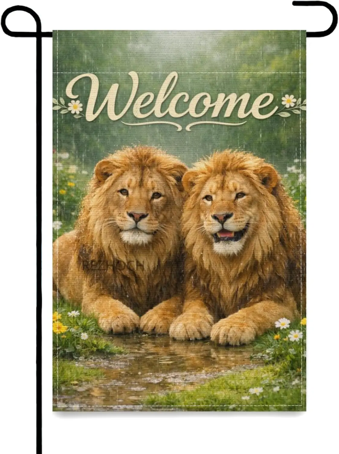 Rainy Welcome Garden Flag 12x18Inch,Fun Lion Waterproof Double Sided Outdoor Yard Decor,Cute Animals in Rain Floral Spring S AAS