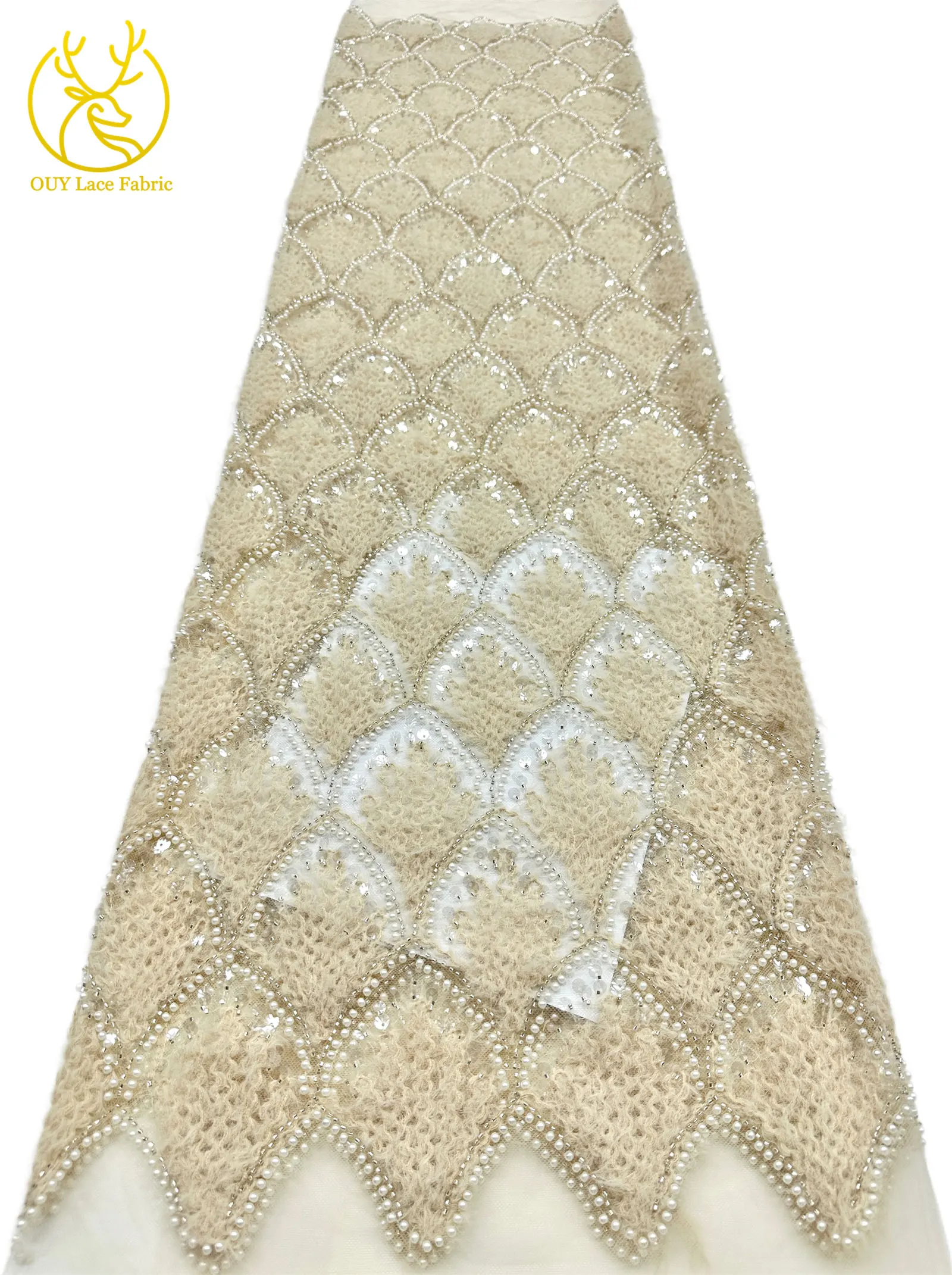 Hochwertiger 3D Nigerianischer Pailletten-Tüll-Spitzenstoff, 5 Yards, afrikanischer handgefertigter Perlen-Spitzenstoff für Damen-Partykleider zum Nähen – Detail 20