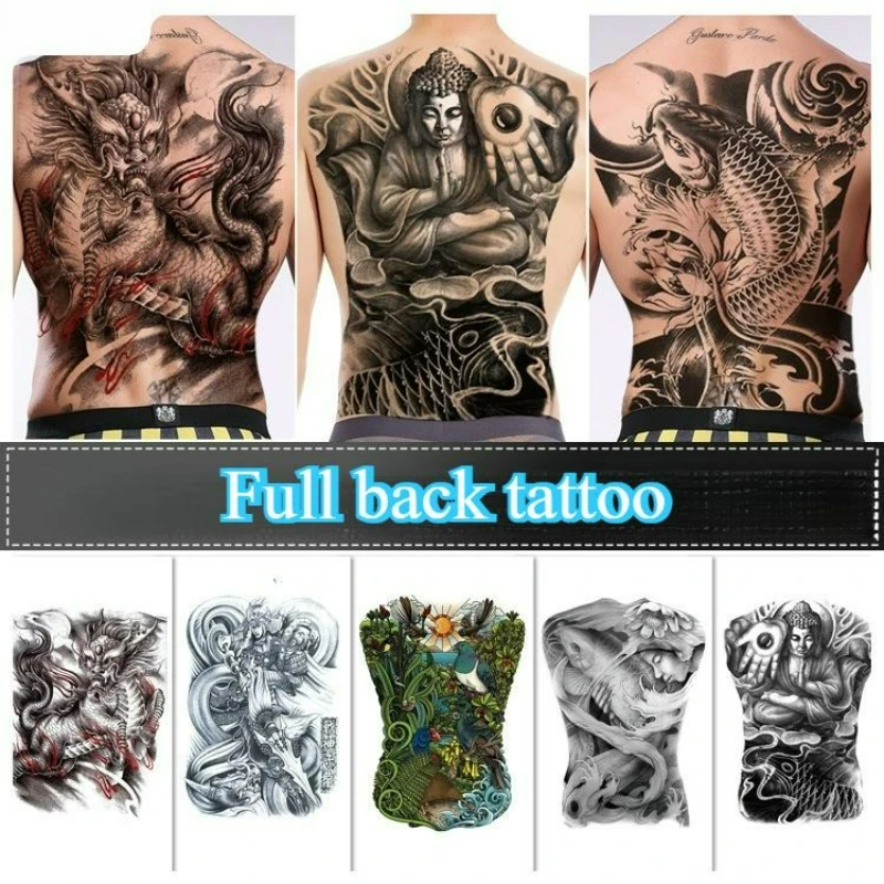 

Full back tattoo sticker Waterproof Temporary Tattoo for men and women fish wolf dragon god Buddha Zhao Yun Fake Tattoo